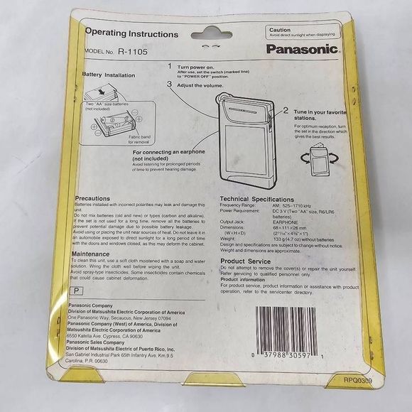 BRAND NEW SEALED PANASONIC R-1105 PORTABLE RECEIVER AM VINTAGE POCKET RADIO - Picture 6 of 6
